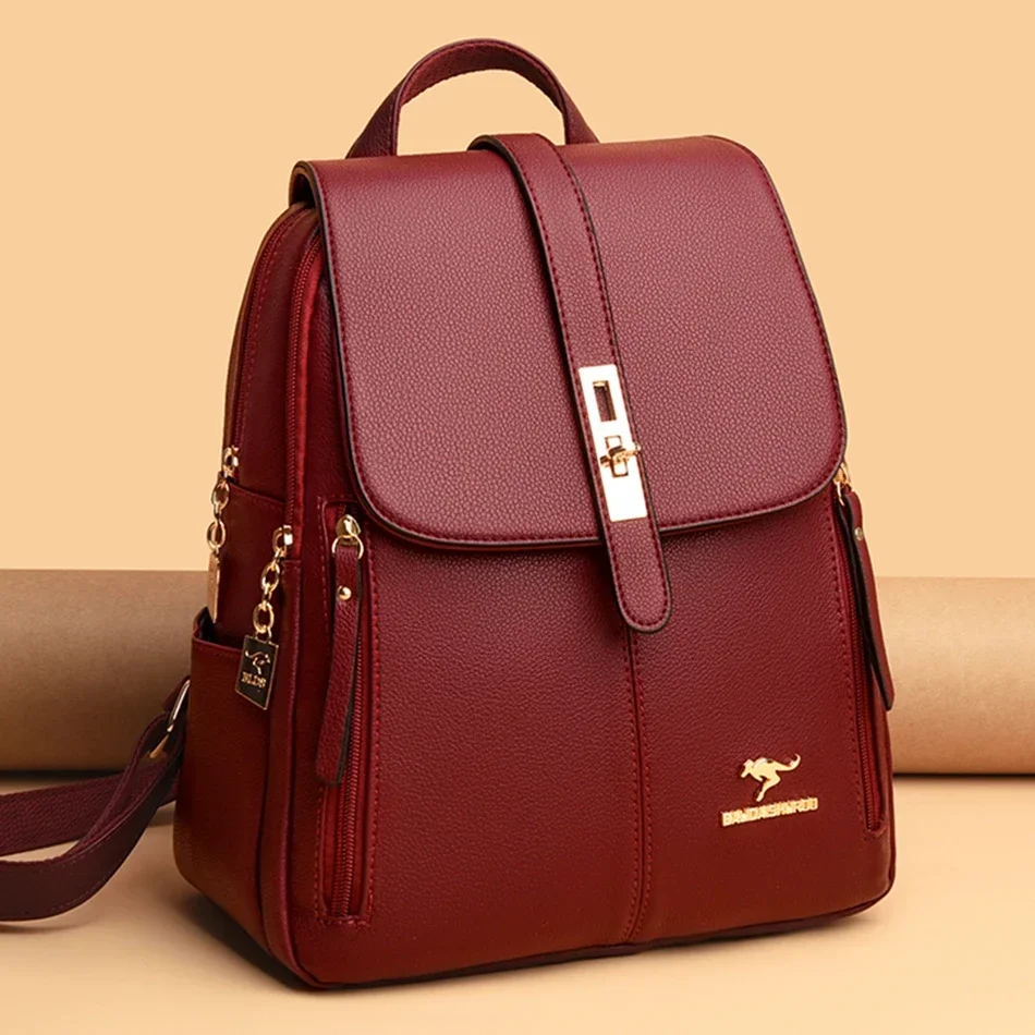 Leather Backpack Vintage - Women Leather Large Capacity Backpack High