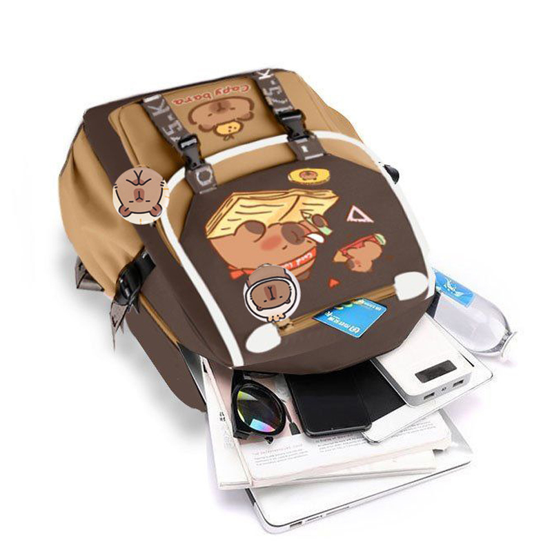 Kawaii Capybara Stylish Khaki  - School Backpack Teen ulasan dan harga