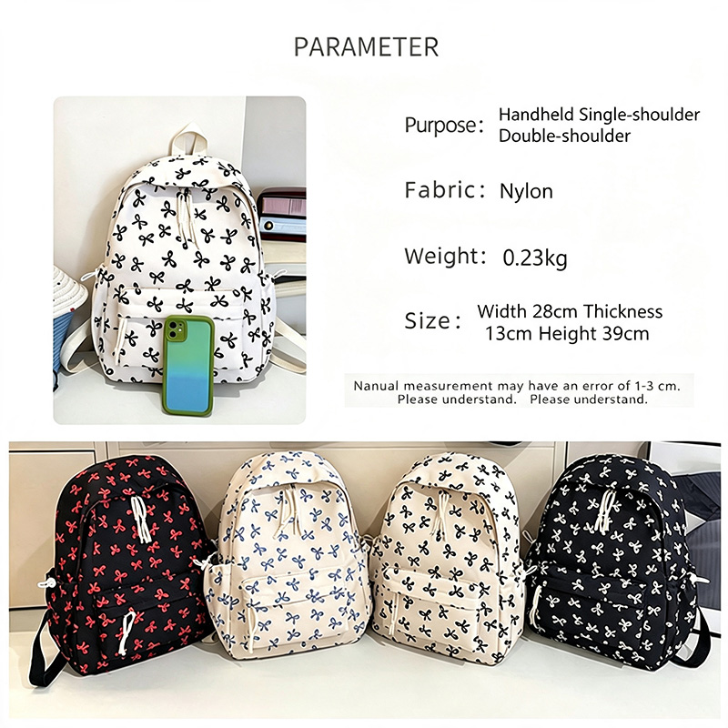 Cute Bow Print Backpack Nylon  - School Backpack Teen ulasan dan harga