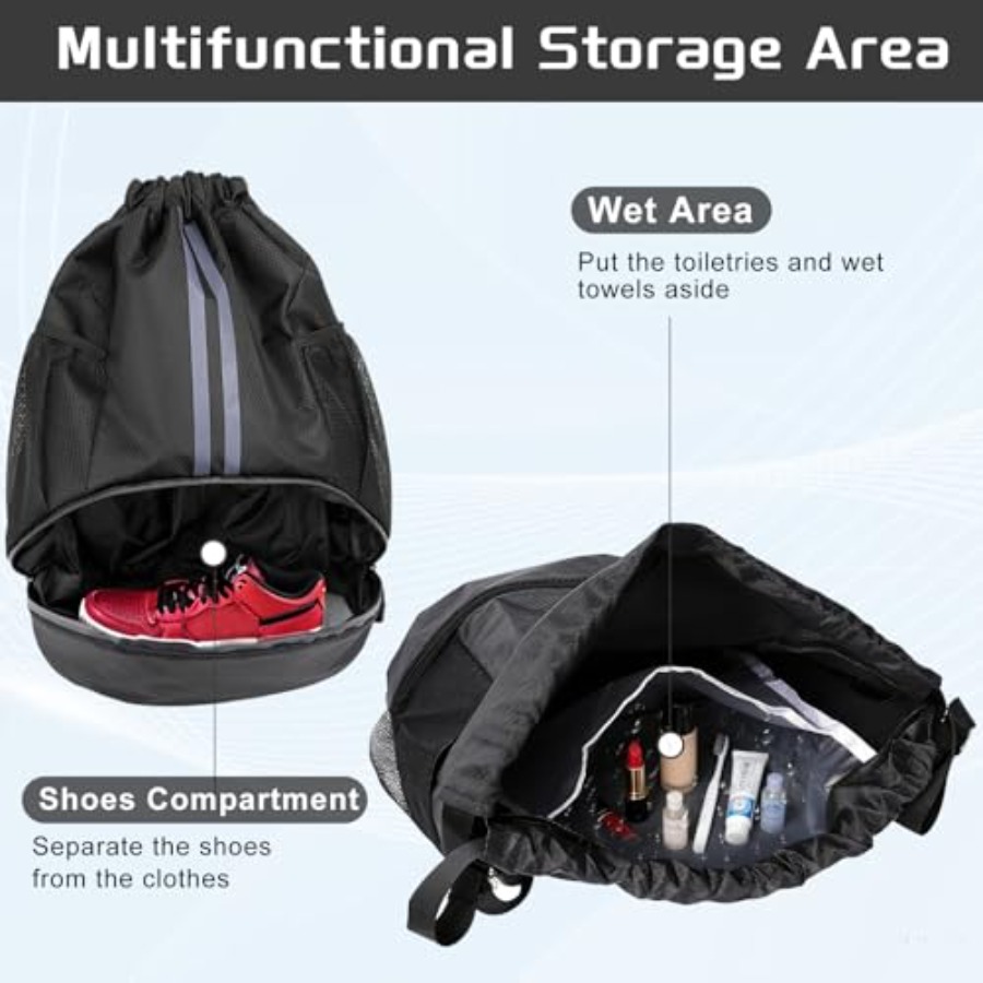 Sports Drawstring Backpack wit - Drawstring Gym Bag ulasan dan harga