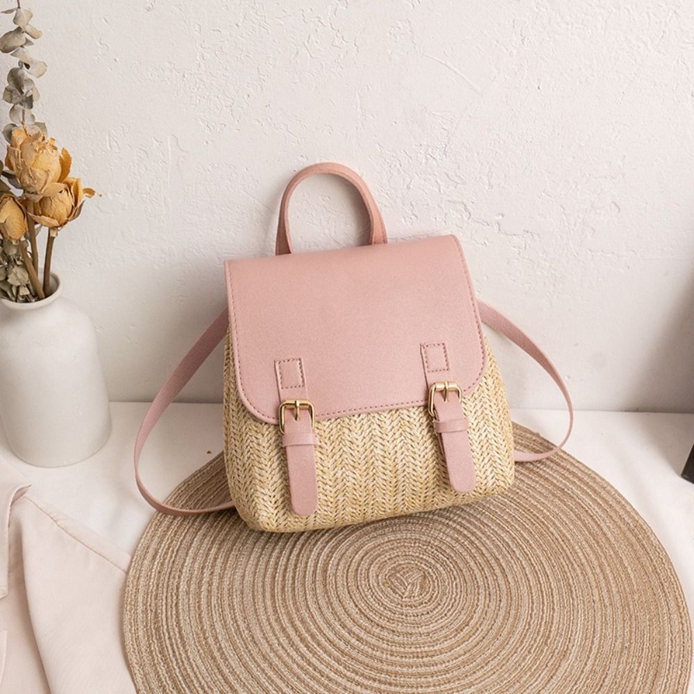 Fashion PU Leather Straw Backp - Leather Backpack Vintage ulasan dan harga